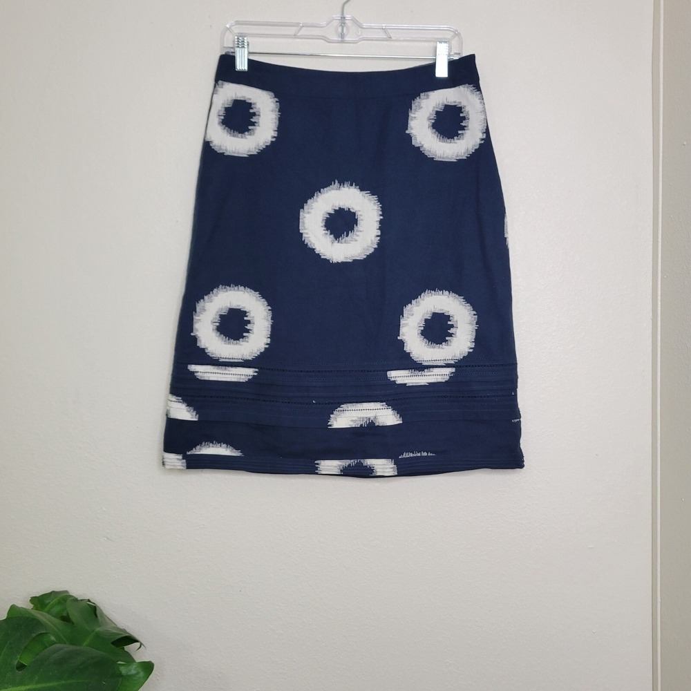 White Stuff Cotton Skirt Circle Print Casual Knee Length Blue‎ Size 10